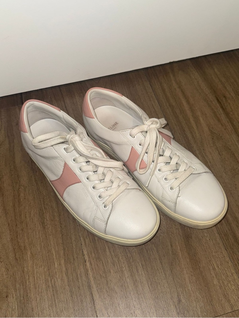 Celine White Sneakers with Blush Pink Accents